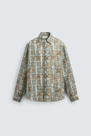 RELAXED FIT GEOMETRIC PRINT SHIRT - Sky blue by Zara