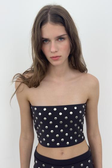 TOP BANDEAU ME PAFTA - Gri nga Zara