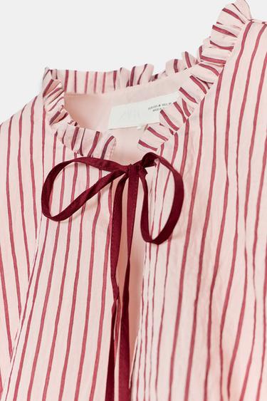STRIPED TOP WITH TASSEL TIES - Ecru / Maroon by Zara - Image 8
