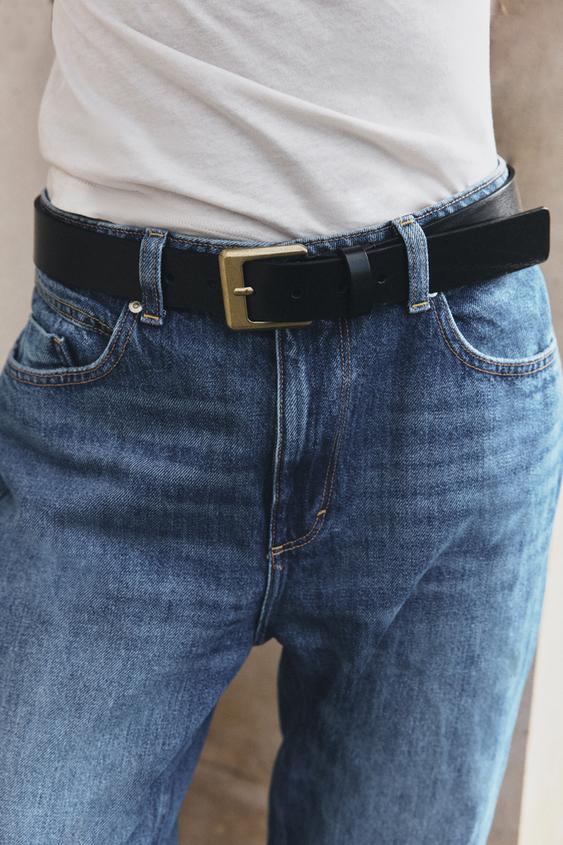 Zara 100% LEATHER BELT WITH SQUARE BUCKLE - Black - Image 0