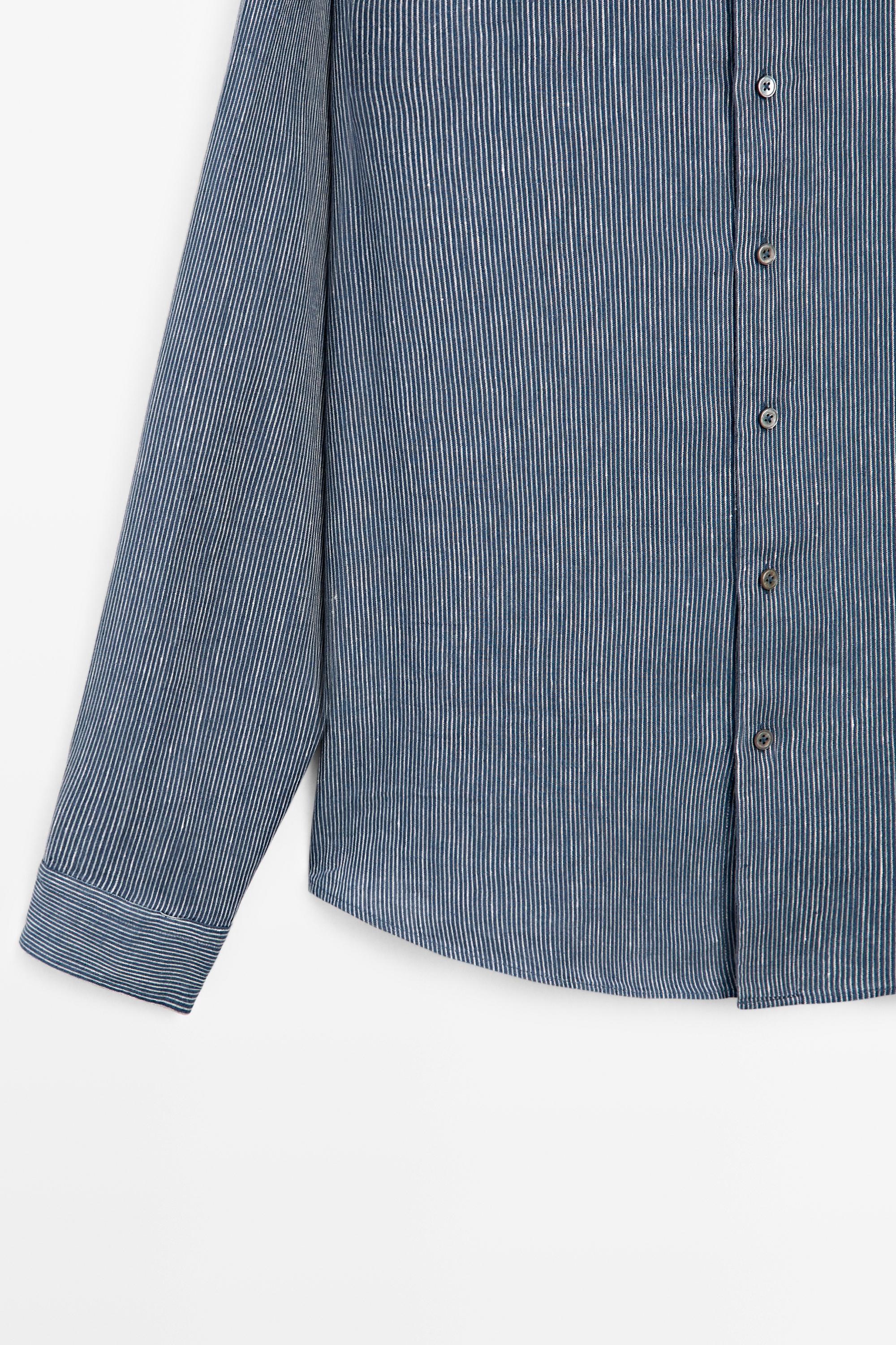 100% linen pinstriped regular fit shirt