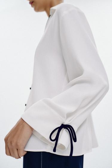 SHIRT WITH CONTRAST TRIMS - Oyster-white by Zara - Image 3