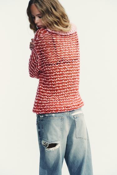 PULL EN MAILLE COL POLO AVEC LAINE - Rouge de Zara - Image 3