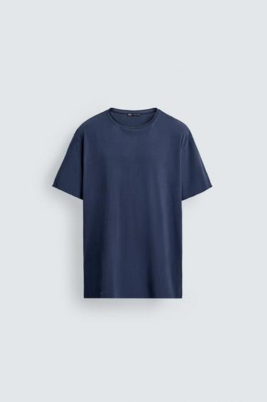 BASIC IRREGULAR FINISH T-SHIRT - Navy blue by Zara