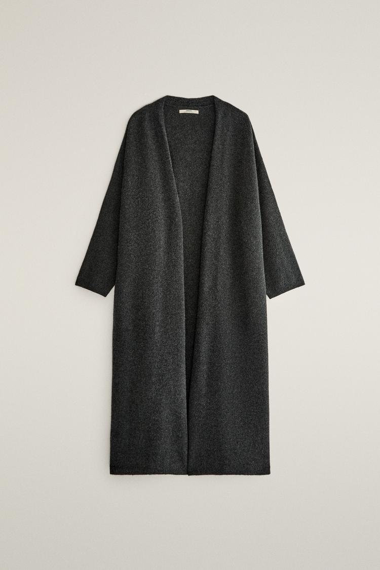 LONG CASHMERE CARDIGAN — Dark grey