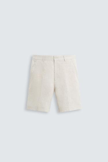 Zara 100% LINEN SHORTS - Light beige