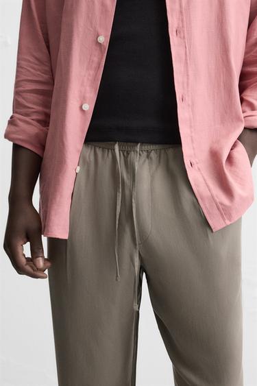 RELAXED FIT FLOWING TROUSERS - Light khaki by Zara - Image 4
