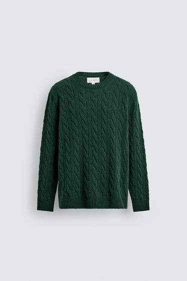 SUÉTER 100% LANA TRENZADO - Botella oscuro de Zara