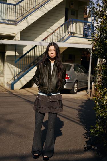 MINI SKIRT WITH RUFFLES AND SEQUINS - Brown by Zara