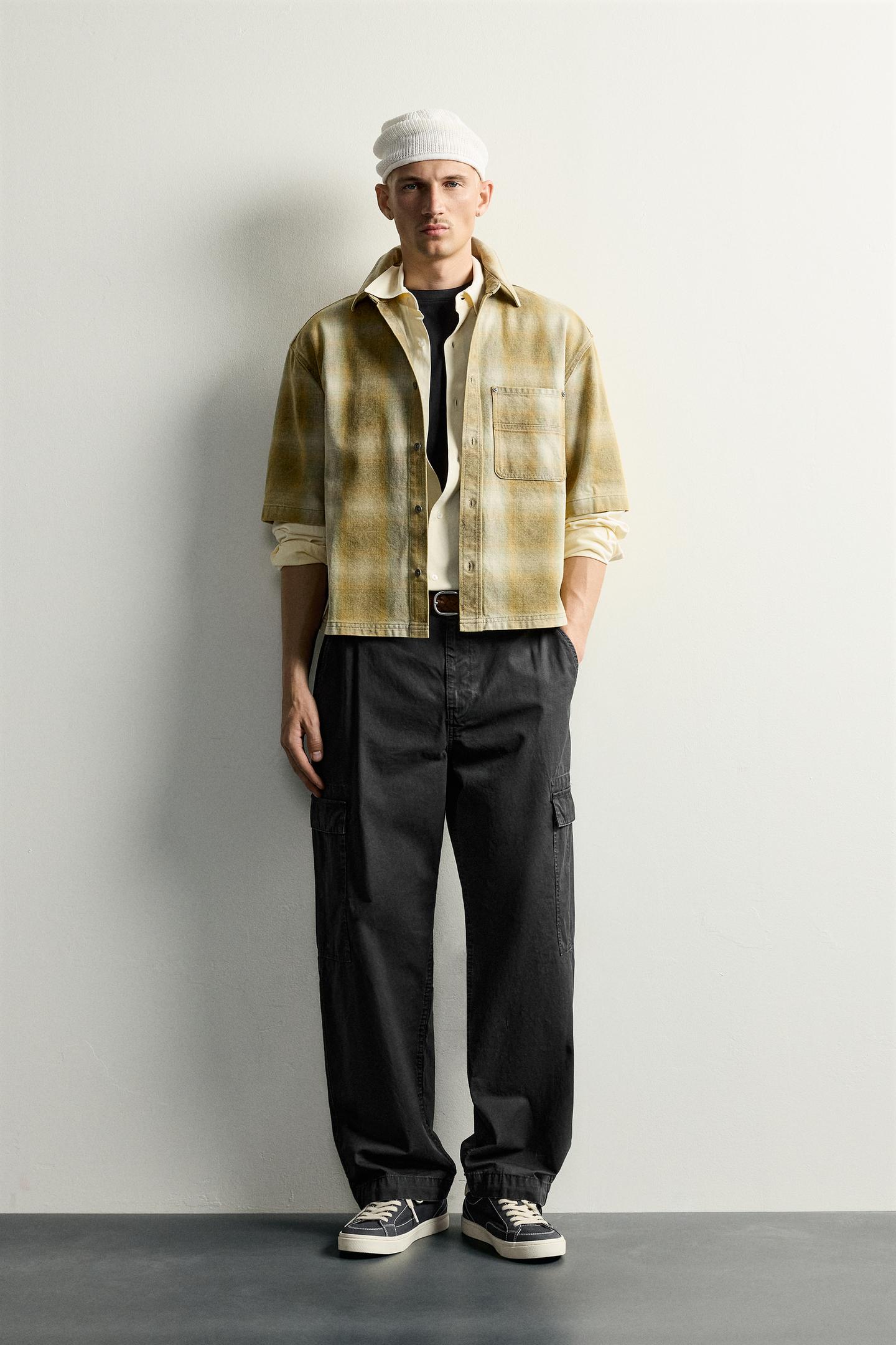 Мужская рубашка Zara Boxy Fit Check, цвет: Жёлтый