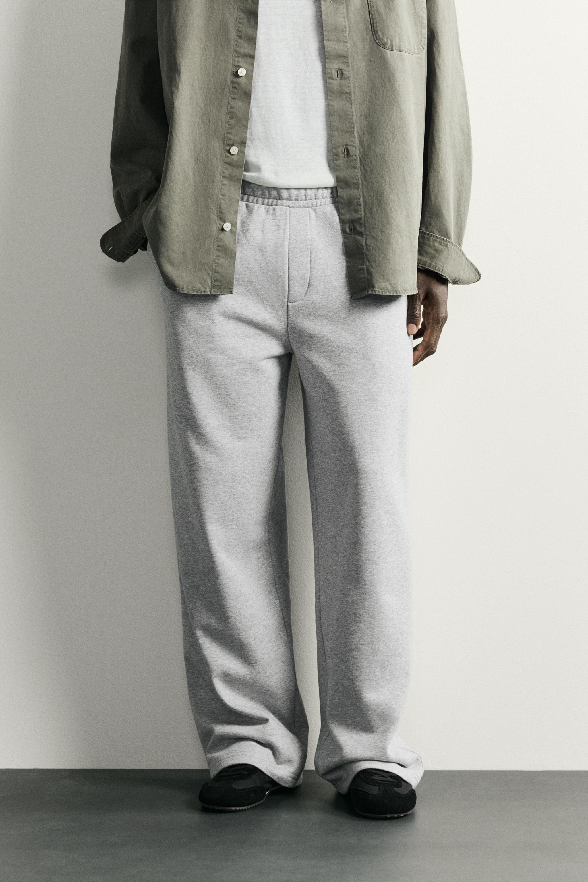 BASIC RELAXED FIT SWEATPANTS — Gray marl
