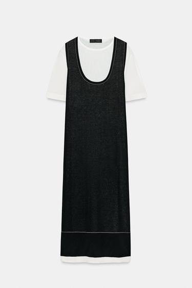 ROBE EN MAILLE BIMATIÈRE - Noir / Blanc de Zara - Image 4