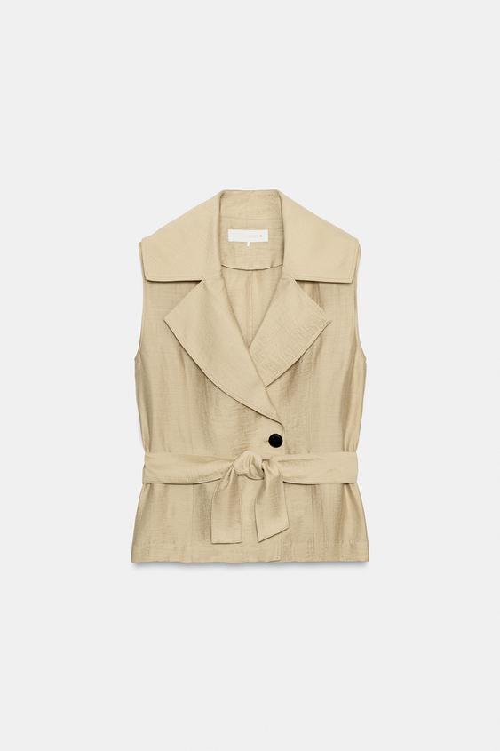 WAISTCOAT WITH BELT - Ecru by Zara - Image 0