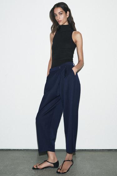 Zara WRAP WAIST PANTS - Navy blue