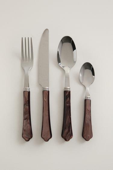 ENSEMBLE DE 4 COUVERTS MANCHE EFFET NACRÉ - Marron de Zara