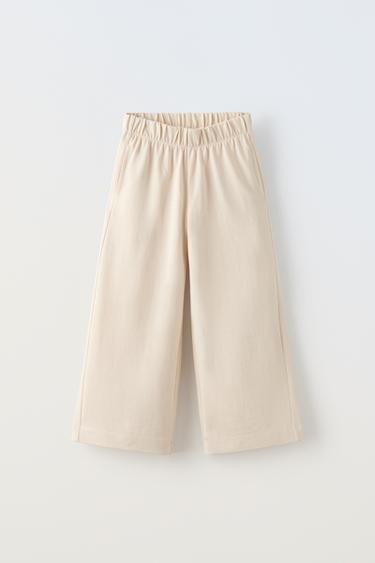 Zara BASIC WIDE LEG PANTS - Ecru