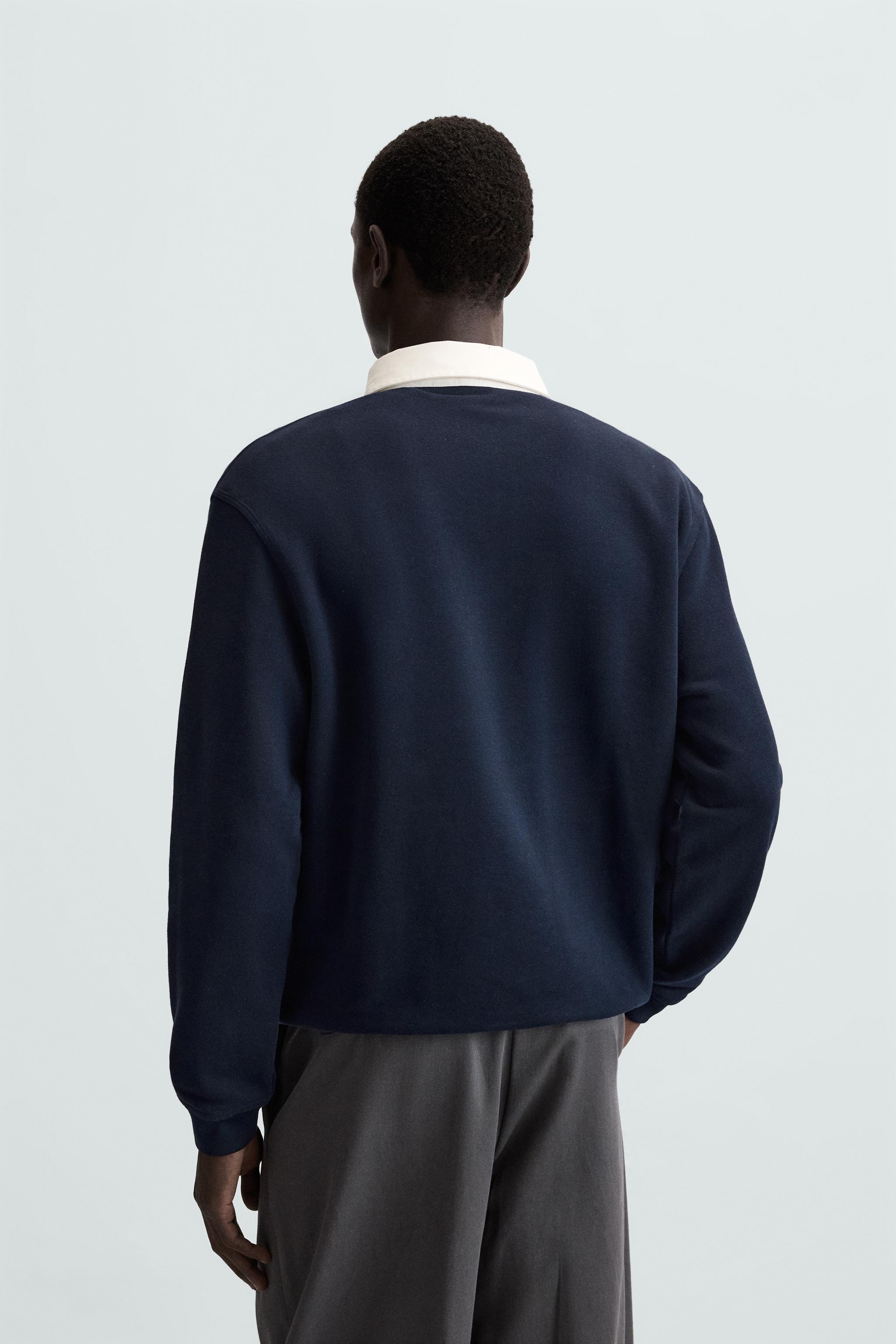 関税負担★ZARA★CONTRAST COLLAR POLO SWEATSHIRT CONTRAST COLLAR POLO SWEATSHIRT - Ecru / Navy | ZARA United