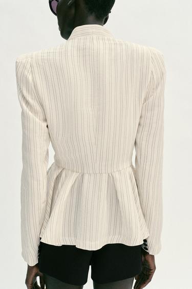 VESTE PEPLUM À RAYURES - Écru / Marron de Zara - Image 4