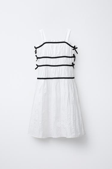 Zara CONTRAST BOW DRESS - Ecru