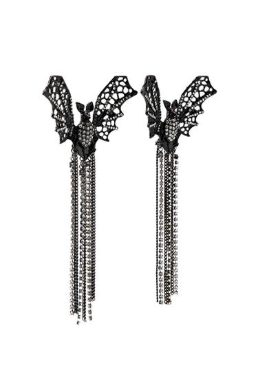 SPARKLY BATWING EARRINGS - Black by Zara