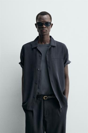 RELAXED FIT FLOWING SHIRT - Blue grey by Zara