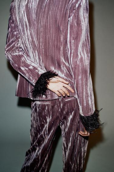 VESTE À BOUTONNAGE CROISÉ EN VELOUR ET PLUMES - Mauve de Zara - Image 5