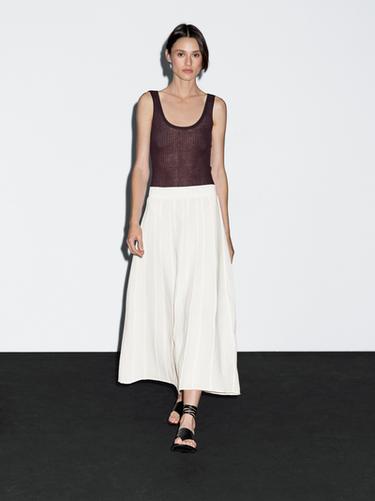 Zara Flared midi skirt with seam details - Ecru - Image 0