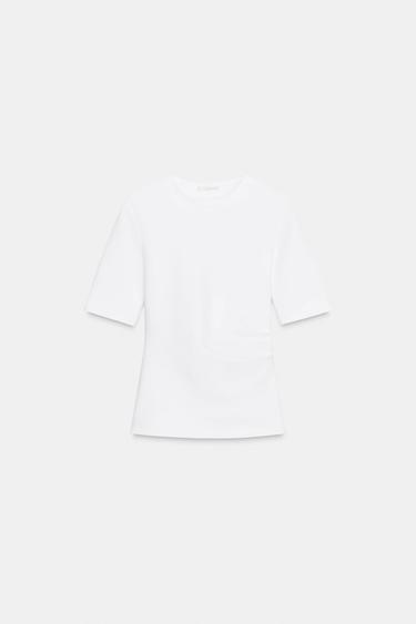 GATHERED INTERLOCK T-SHIRT - White by Zara