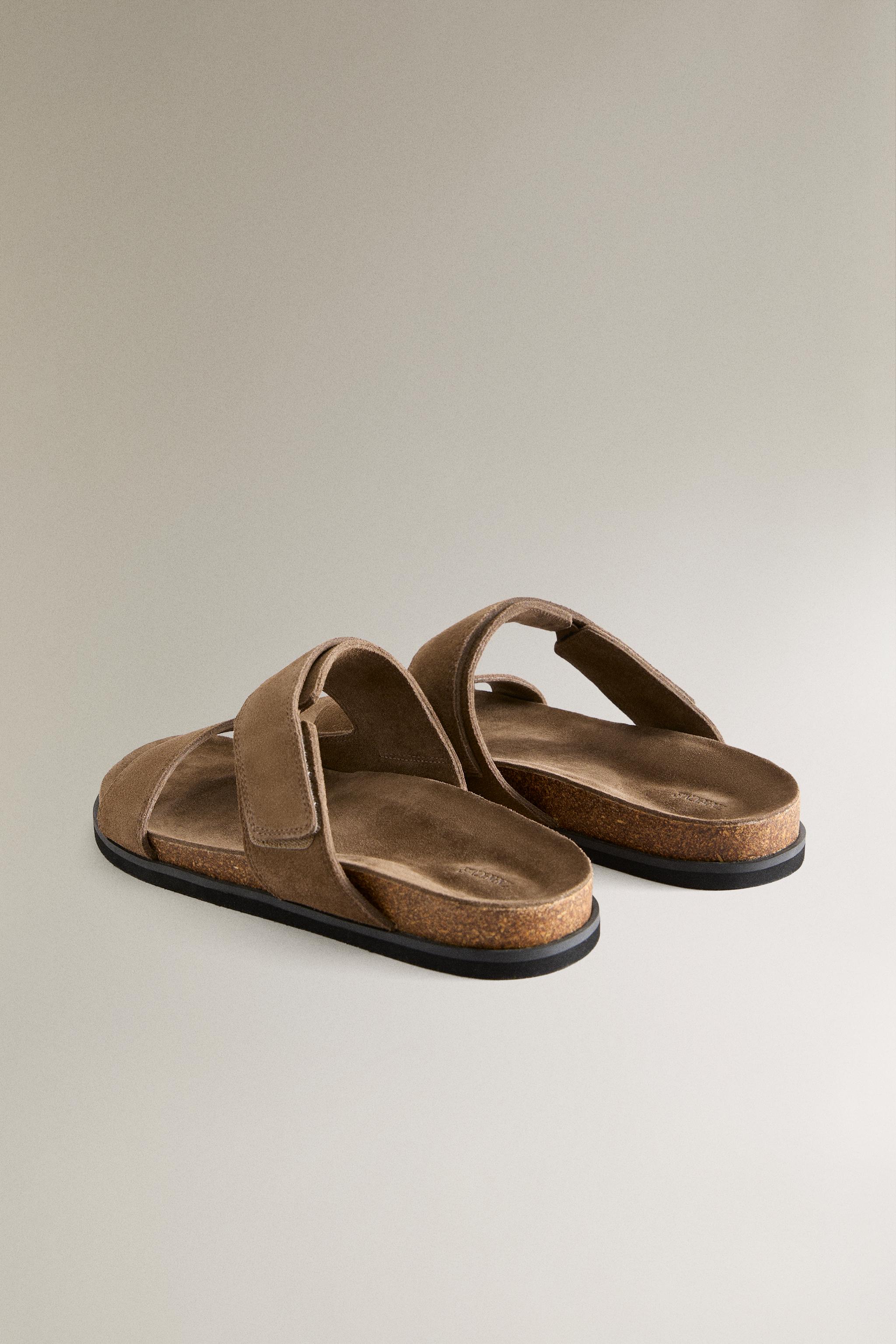 Женские сандалии Zara SPLIT LEATHER DOUBLE-STRAP SANDALS — фото 4