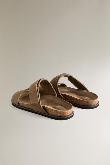 SPLIT LEATHER DOUBLE-STRAP SANDALS - Brown by Zara - Image 3