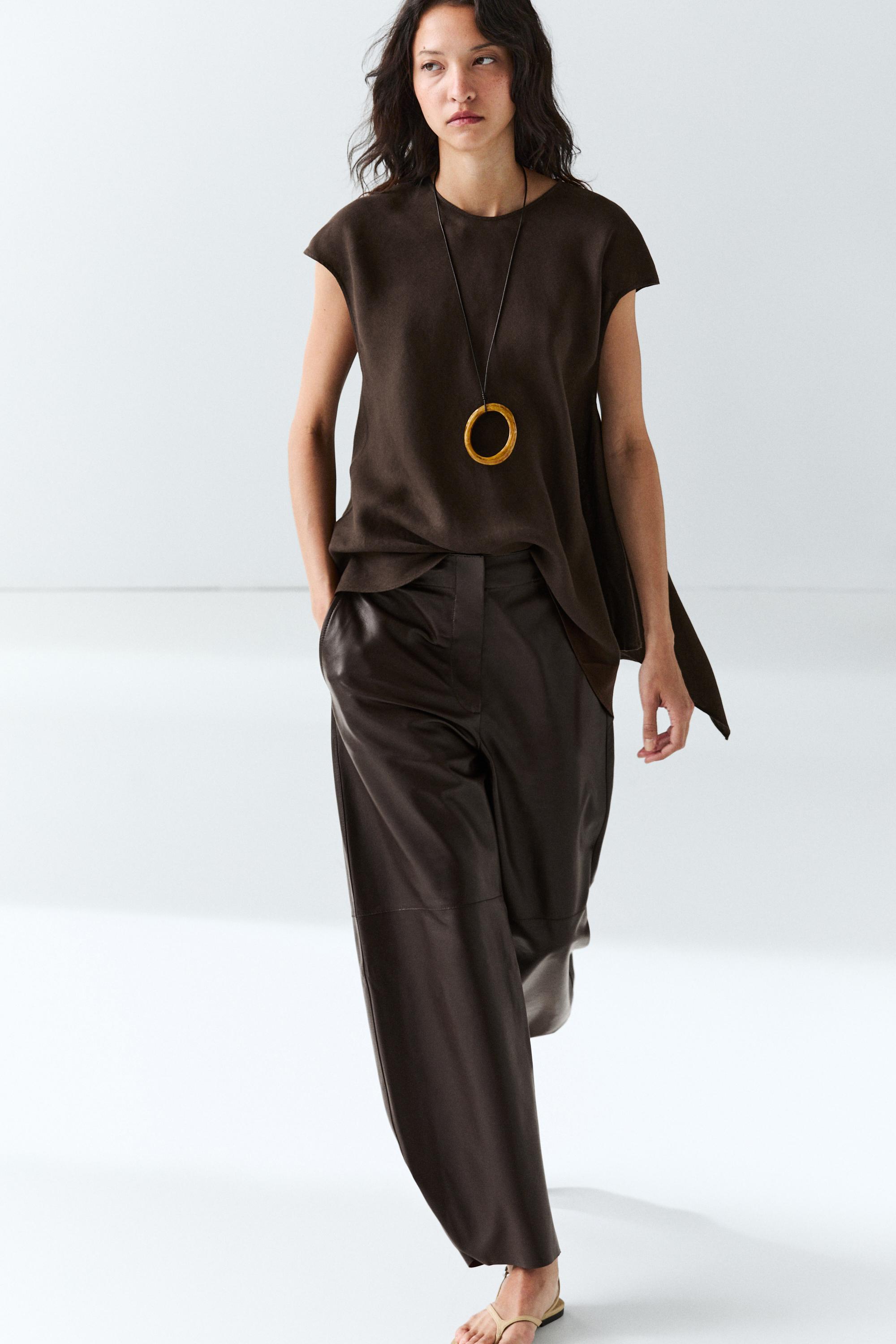 Pantalon barrel fit en cuir