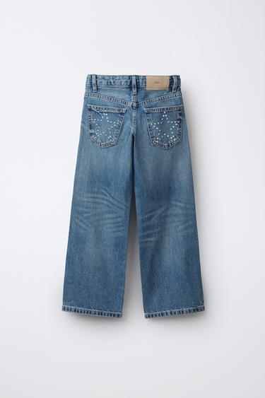 JEANS WIDE LEG STRASS ÉTOILES - Bleu de Zara - Image 1