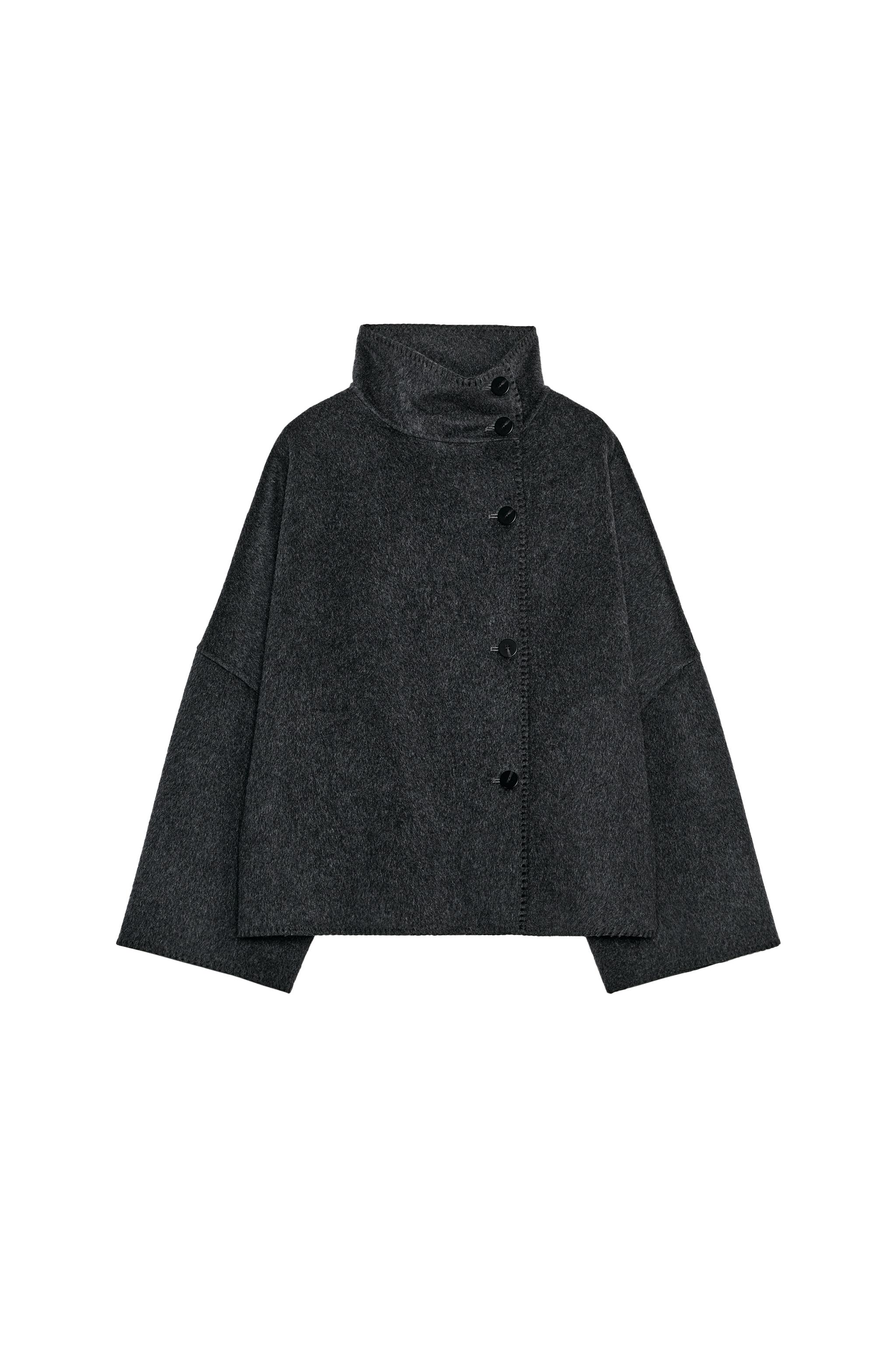 ウールブレンドクロップドコート ZW COLLECTION - ダークグレー | ZARA