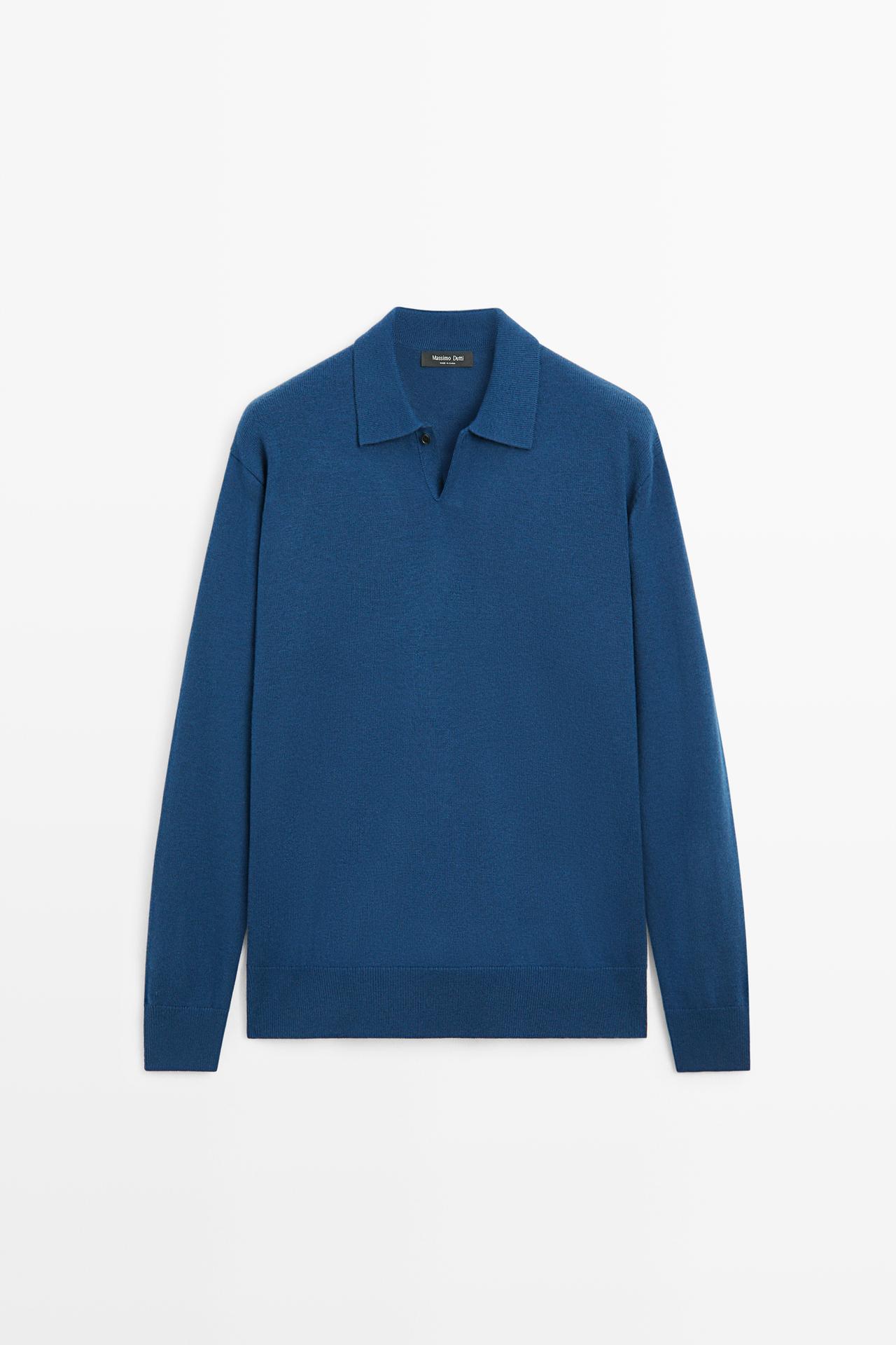 Wool-blend knit polo sweater — 447