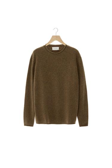 100% WOOL ROLLED EDGE SWEATER - Olive green by Zara