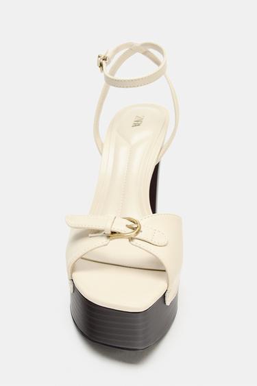 SANDALES À PLATEFORME ET BOUCLE - Blanc écru de Zara - Image 3