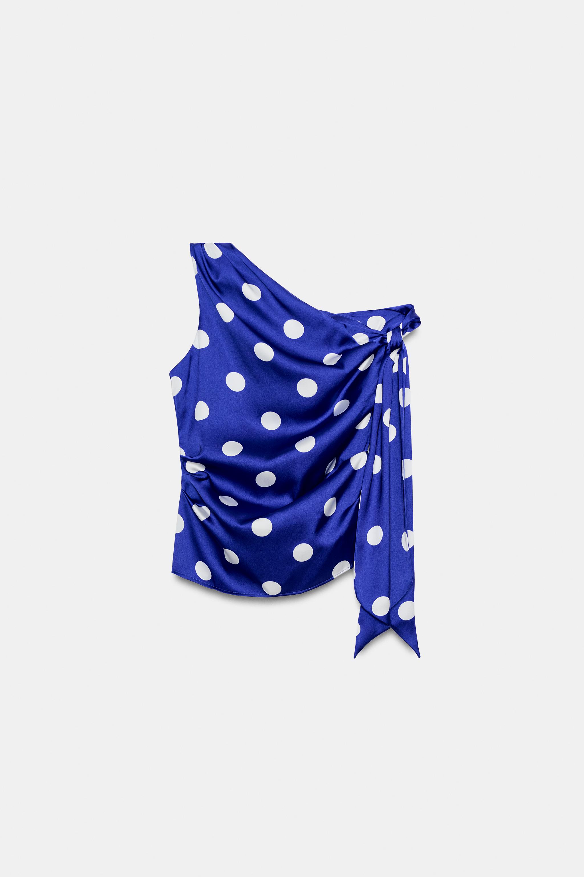 POLKA DOT TOP WITH BOW — Blue/White
