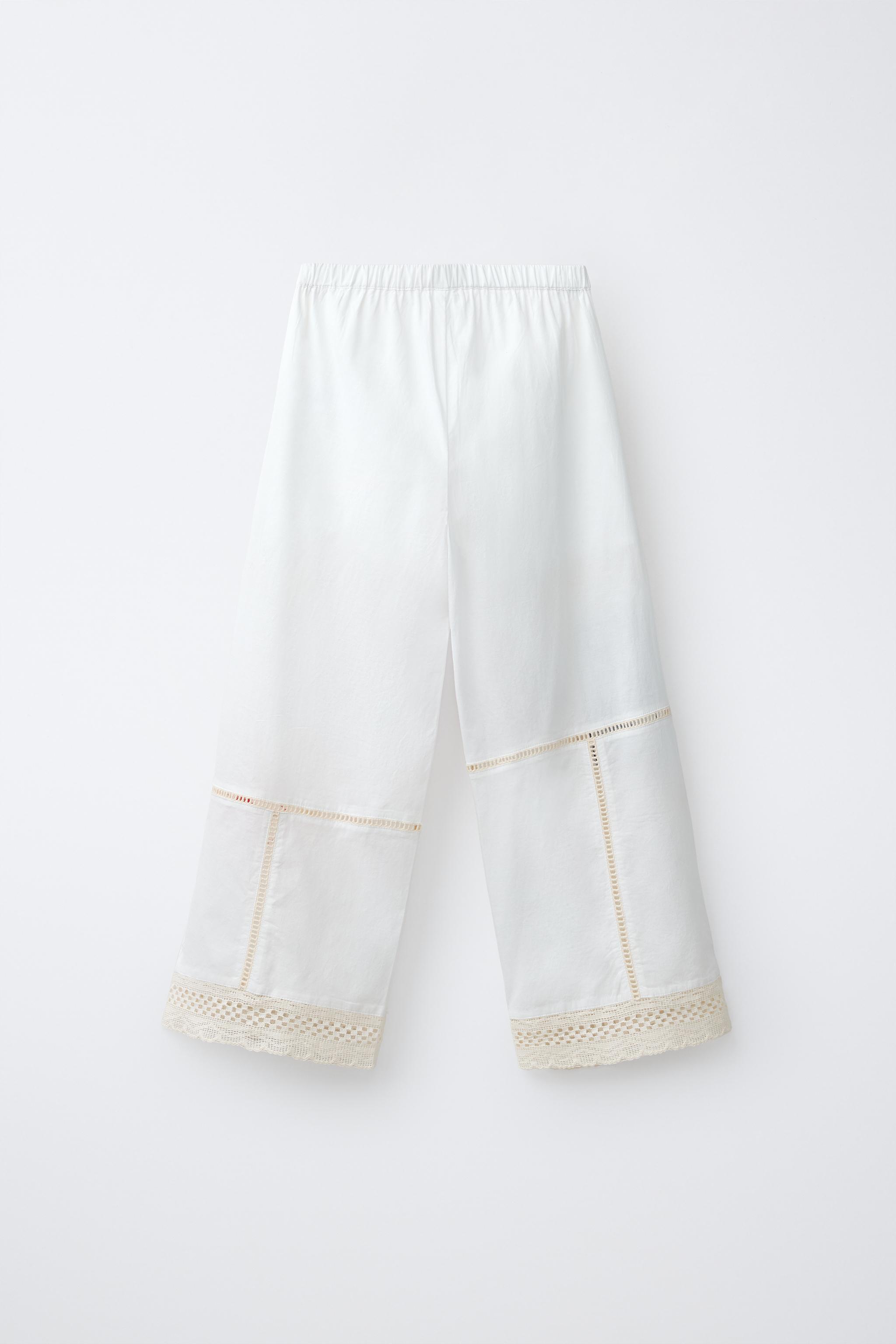 PATCHWORK EMBROIDERED STRAIGHT PANTS - Ecru | ZARA United States