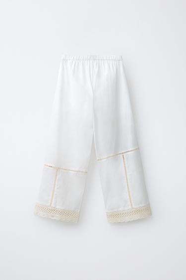 EMBROIDERED PATCHWORK STRAIGHT TROUSERS - Ecru by Zara - Image 1