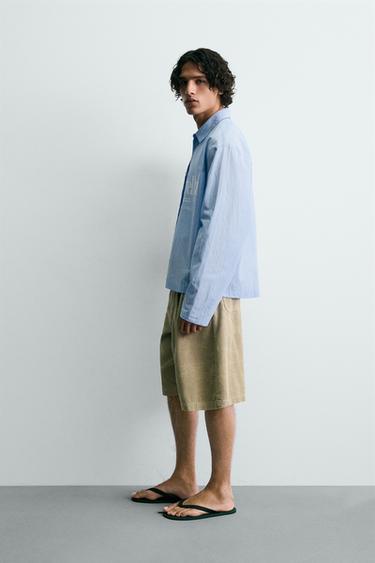 RELAXED FIT CHECK SHIRT WITH SLOGAN - Light blue by Zara - Image 3