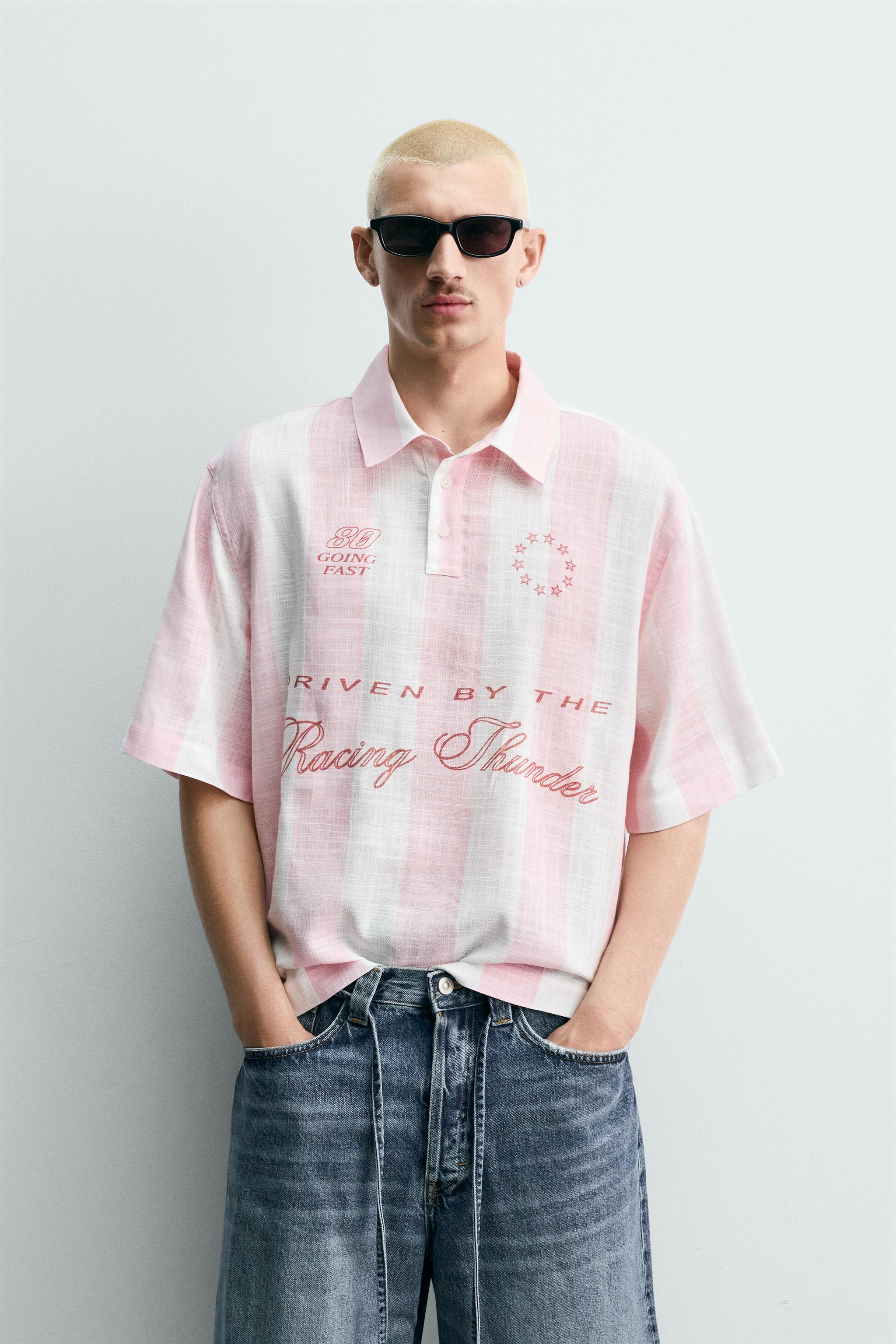 PRINTED GRAPHIC BOXY FIT POLO SHIRT - Pink | ZARA Spain