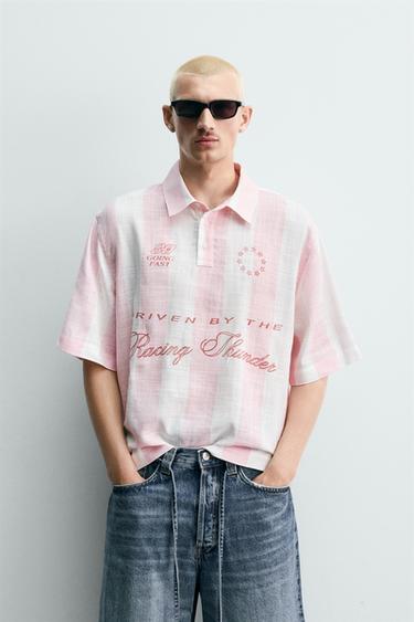 CAMISA POLO BOXY FIT GRÁFICOS ESTAMPADOS - Rosa de Zara