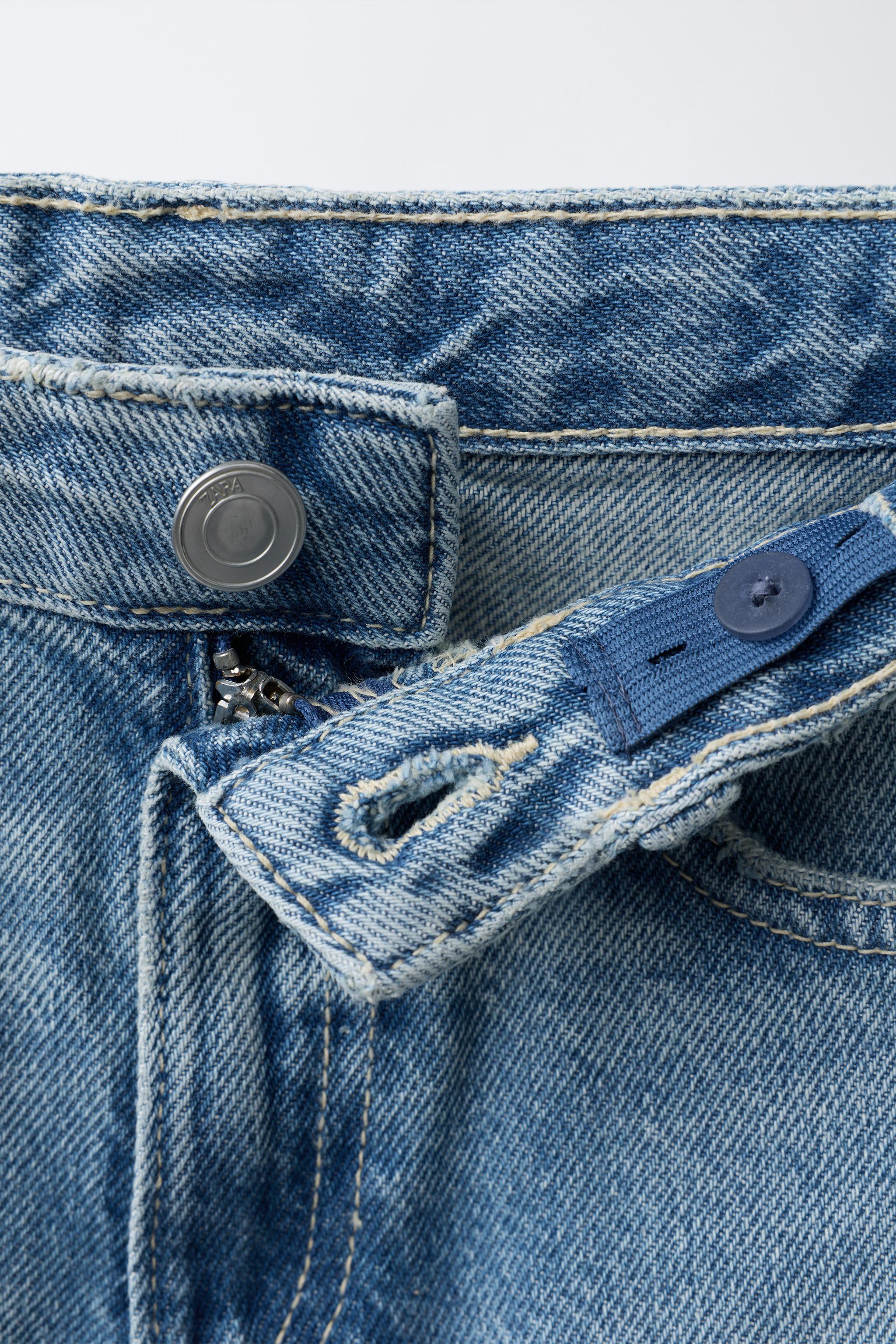 ボタンフライ ワイドレッグジーンズ r-4468 ユーズド加工ワイドレッグジーンズ - ブルー | ZARA Japan / 日本