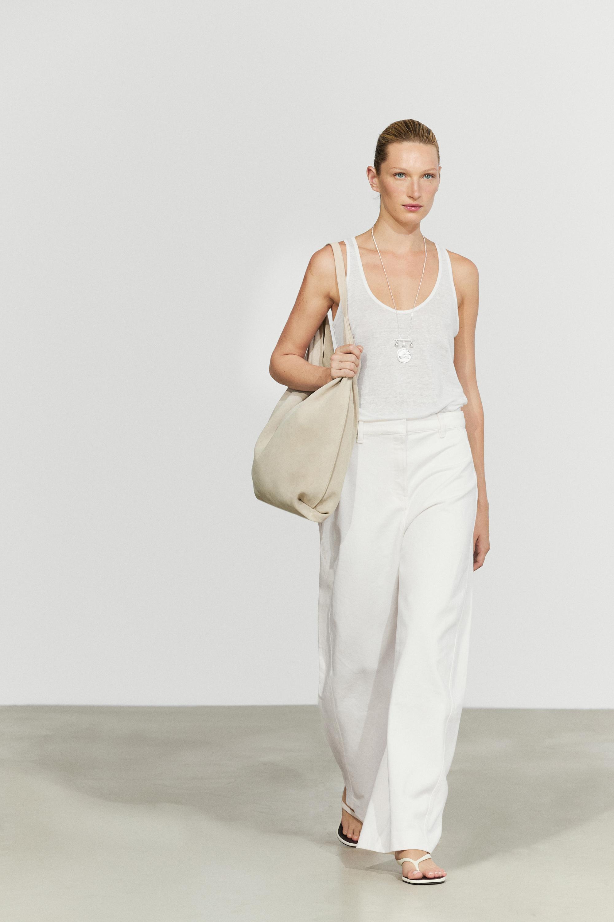 100% cotton barrel-fit pants — Oyster-white