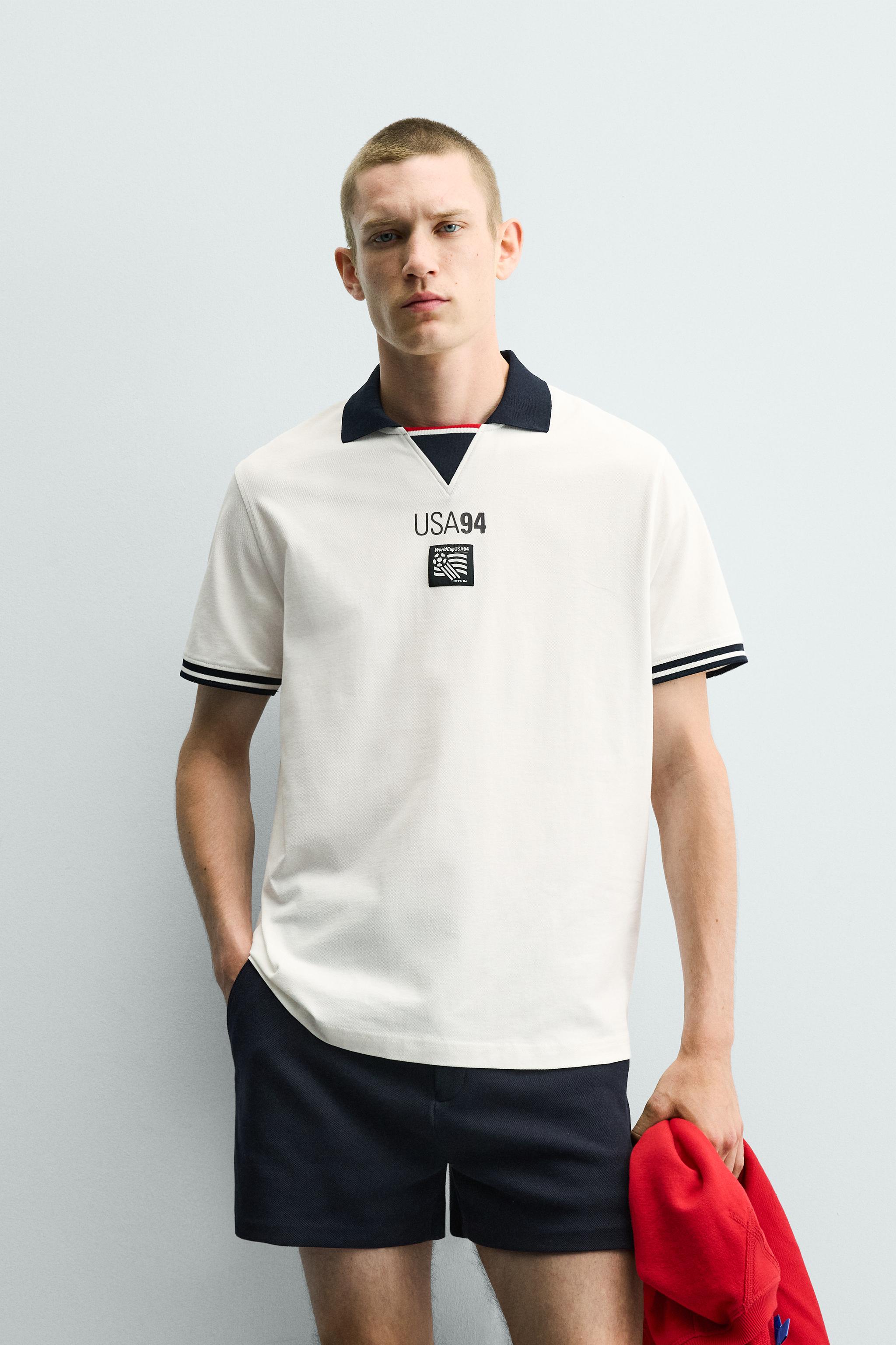 Мужские рубашки Zara USA 94 FIFA WORLD CUP™ FIFA CLASSICS CONTRAST POLO SHIRT — фото 2