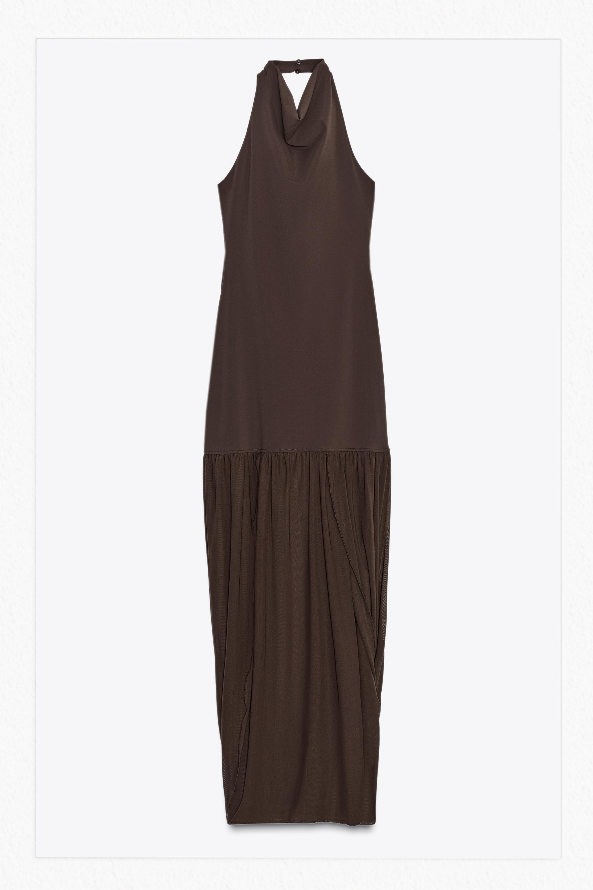 ZARA 背中開きホルターネックロングワンピース 3152/224 オープンバックホルターネックロングワンピース - ブラック