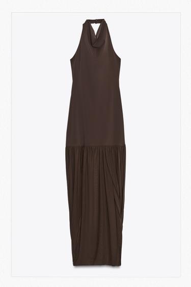 HALTERNECK DRESS WITH MATCHING DETAIL - Brown by Zara