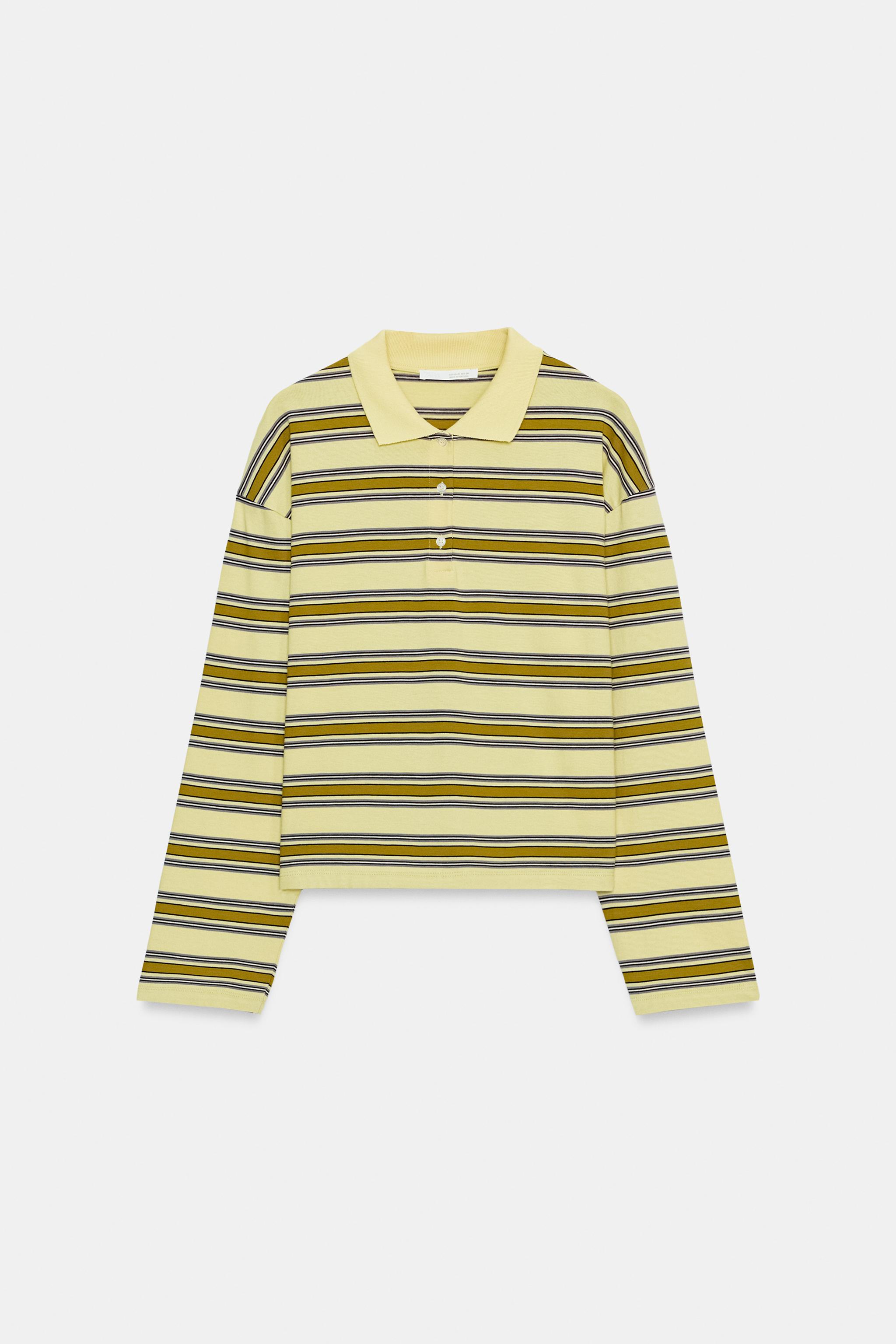 ストライプ柄ロングスリーブポロシャツ - ブラウンブルー | ZARA Japan