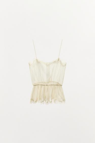 TOP جورجيت مطوي بدانتيل - خام وسط الخاص بـ Zara