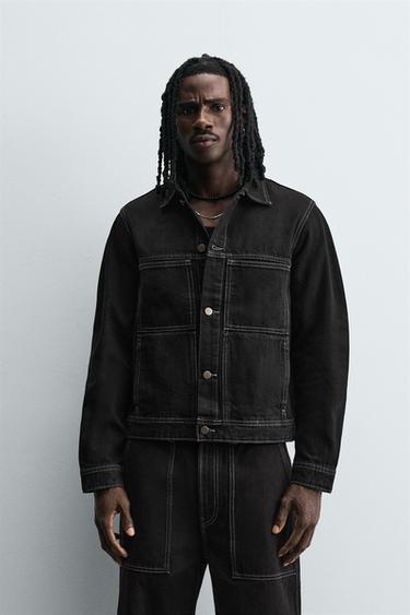 CAZADORA DENIM BOLSILLOS - Negro de Zara